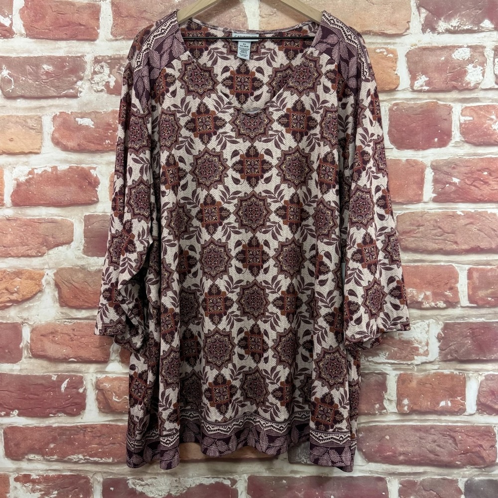Catherines Tunic Top Women's 5X Multicolor Boho Floral Medallion Casual Shirt